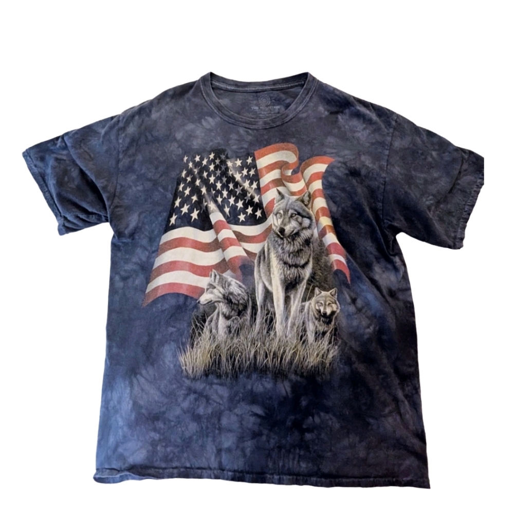 The Mountain Wolf American‎ Flag Unisex Blue Tye Dye Vintage T-Shirt Size XL